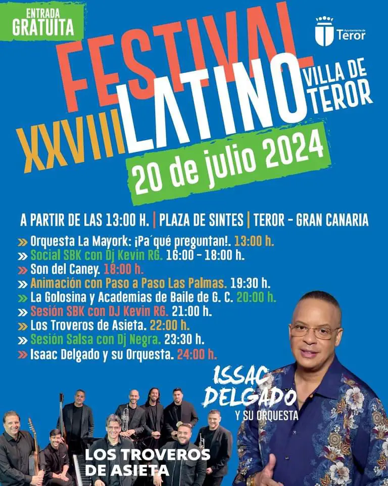 Festival Latino Villa de Teror 2024. Este evento gratuito se lleva a cabo del 15 al 21 de julio, ofreciendo una semana repleta de actividades