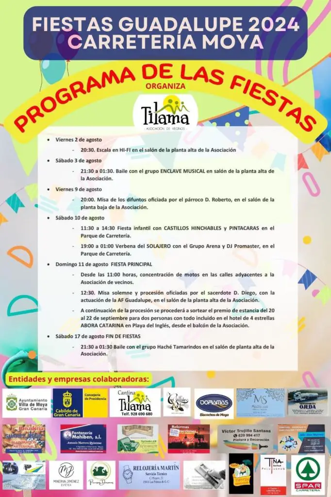 Programa Carretería, Moya, Fiestas Guadalupe 2024 del  2 al 17 de Agosto