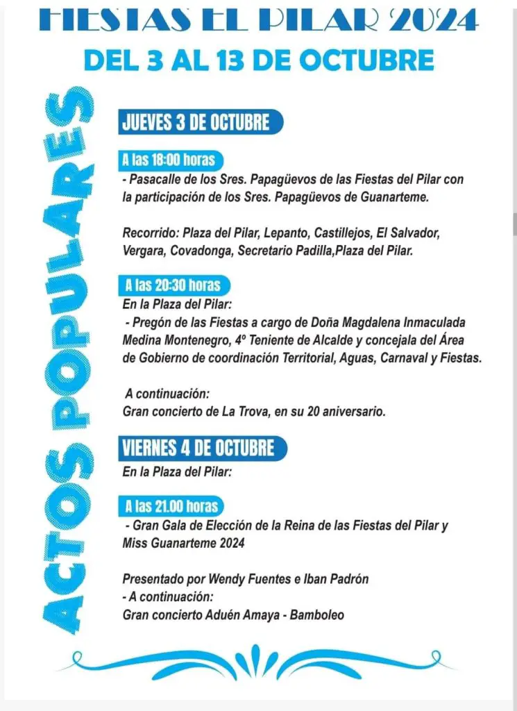 Las Fiestas El Pilar en el barrio de Guanarteme, Las Palmas, son uno de los eventos más esperados del año. Estas celebraciones, que tendrán lugar del 3 al 13 de octubre de 2024