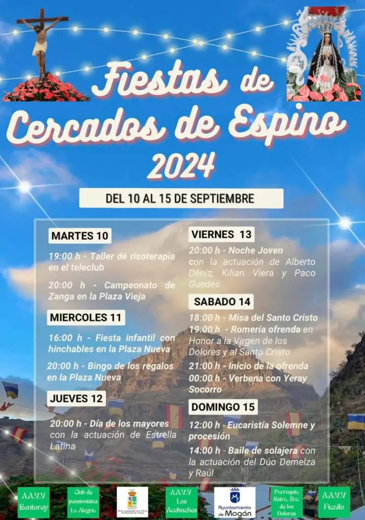 Las Fiestas de Cercados de Espino 2024, en honor a la Virgen de los Dolores y el Santo Cristo, se celebrarán entre el 10 y el 15 de septiembre.